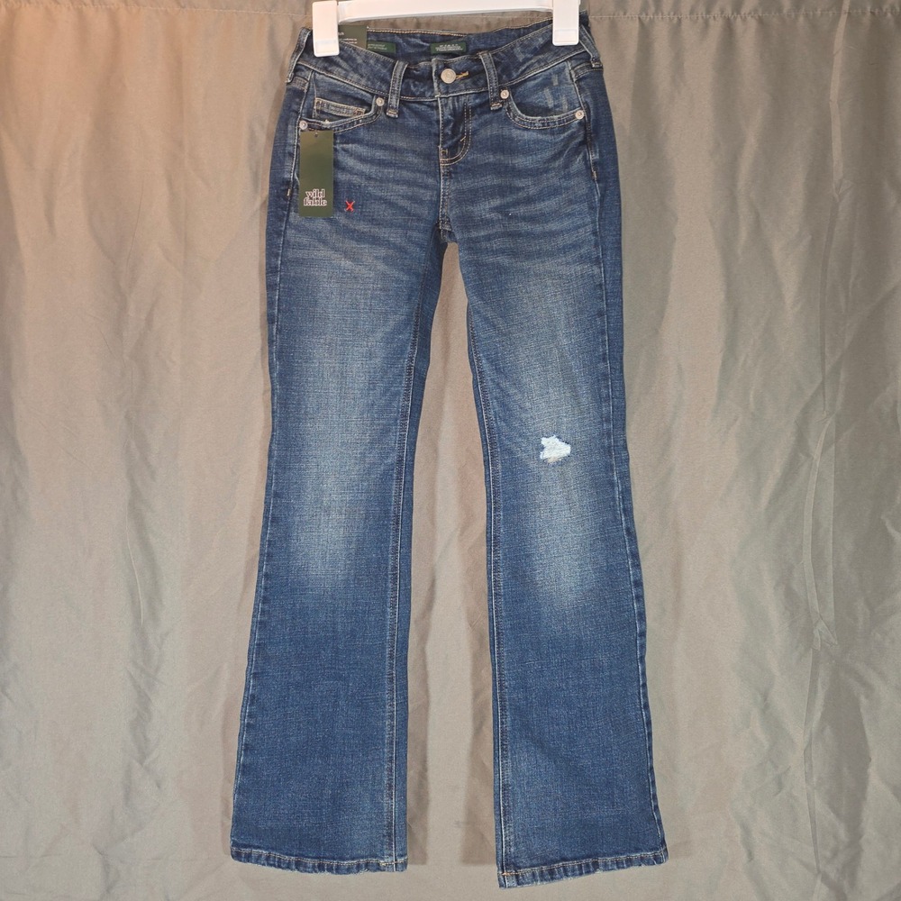 Wild Fable Womens Baby Boot Low Rise Jeans Blue Distressed 00/31 Inseam NWT